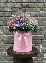 Цветочная композиция из Гипсофила и Розы в шляпной коробке в Нижней Туре