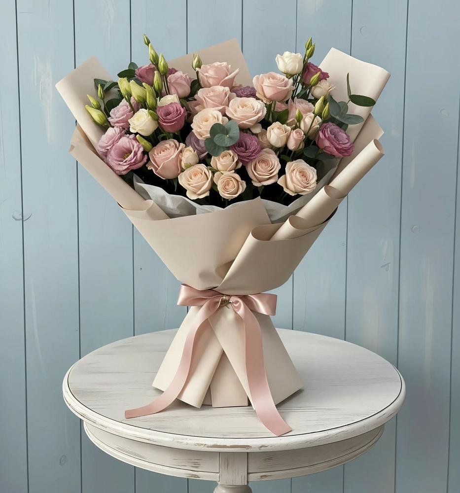 Букет цветов из: Розы и Лизиантусы в Нижней Туре