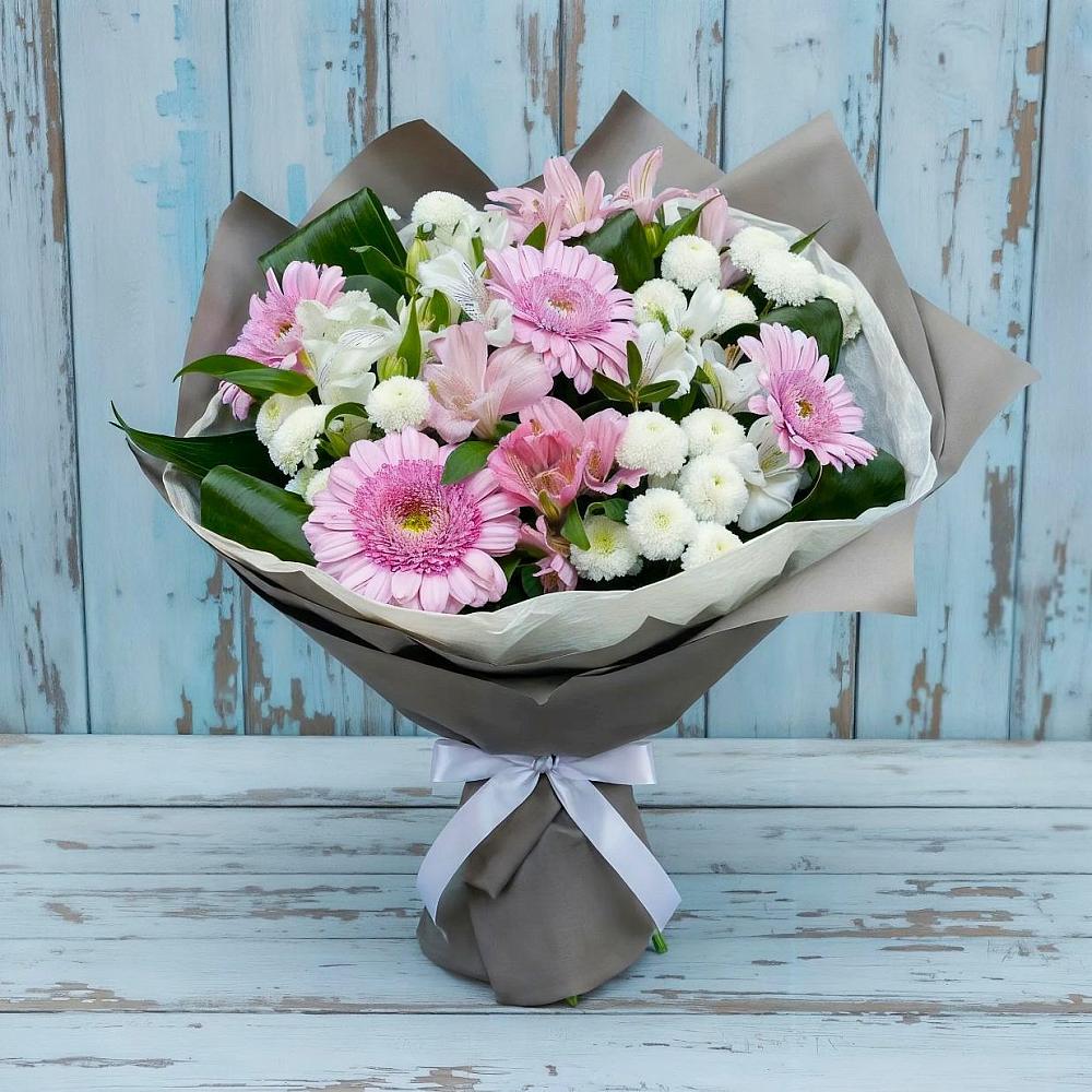 Букет цветов из: Герберы, Альстромерии и Хризантемы в Нижней Туре