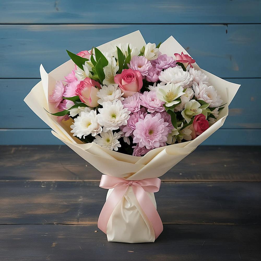 Букет цветов из: Хризантемы, Альстромерии и Розы в Нижней Туре